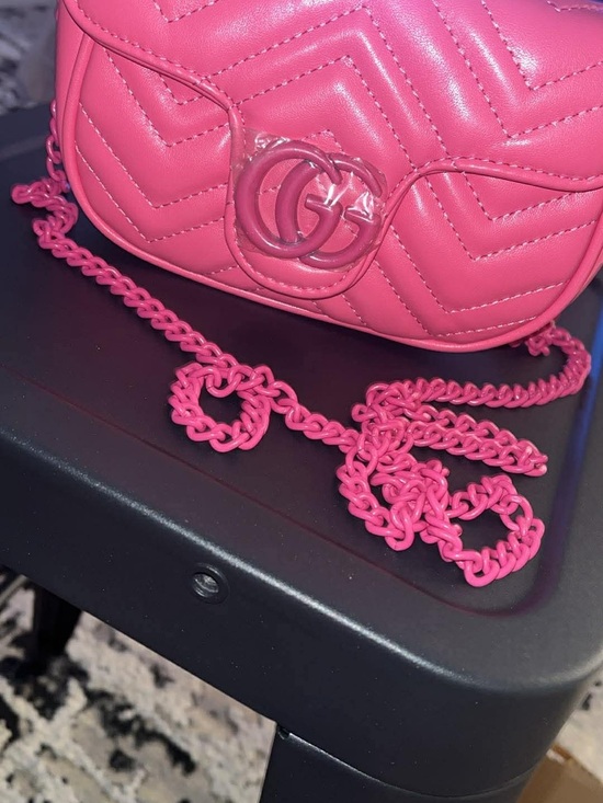 The Unbranded Brand Handbags - Bright Pink Quilted Crossbody Bag with Chain Strap